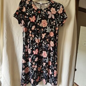 Old Navy Black Floral Mini Dress with Pink and Green Accents